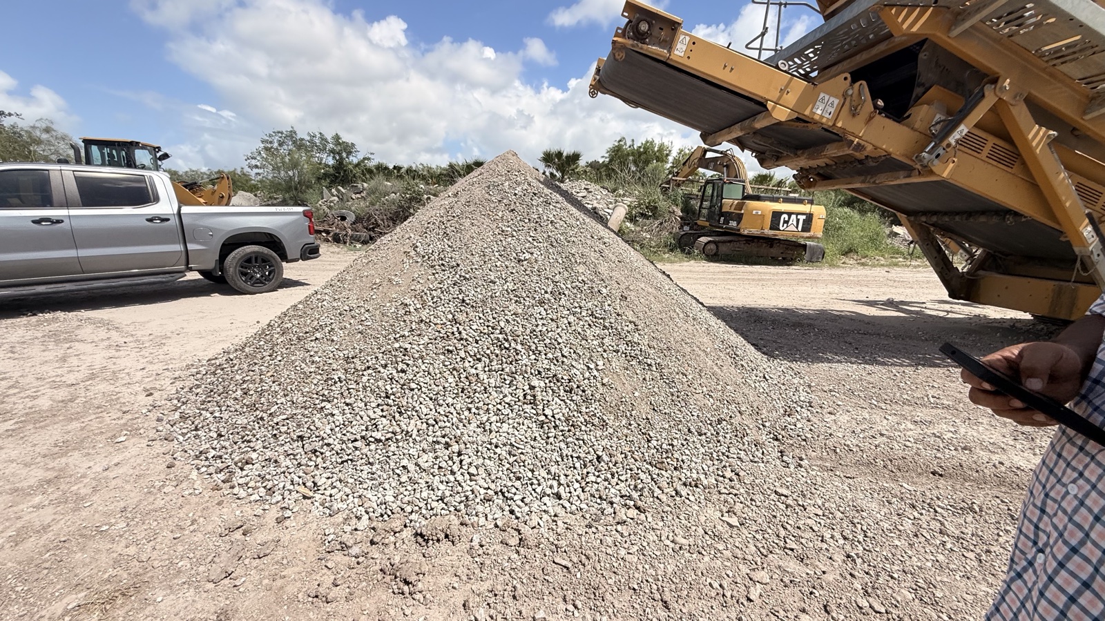Fresh crushed concrete pile at AMR crusher in Brownsville